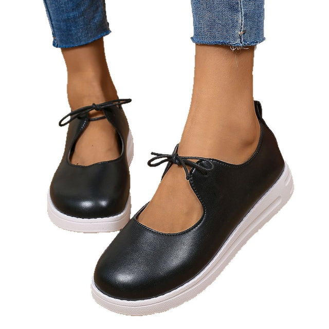 Round toe front strap solid color casual single shoe for women - V.I.P Digital Presence
