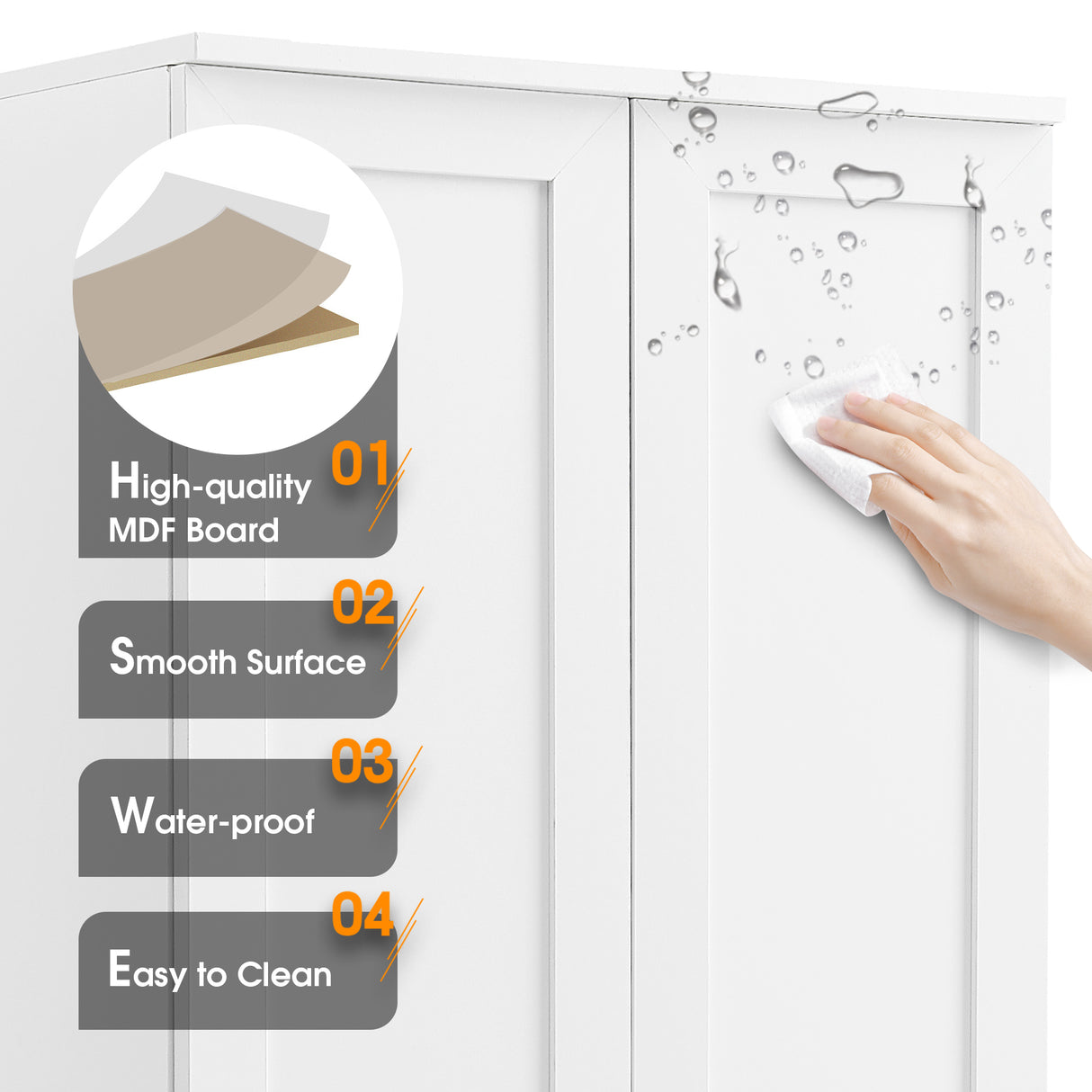 Storage Cabinet with Two Doors for Bathroom, Office, Adjustable Shelf, MDF Board, White - V.I.P Digital Presence