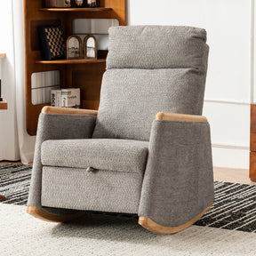 Accent Rocking Chair with Footrest High Back Rubber Wood Rocking Legs Bedroom Living Space 38.6D X 26.8W X 40.6H Inch - V.I.P Digital Presence