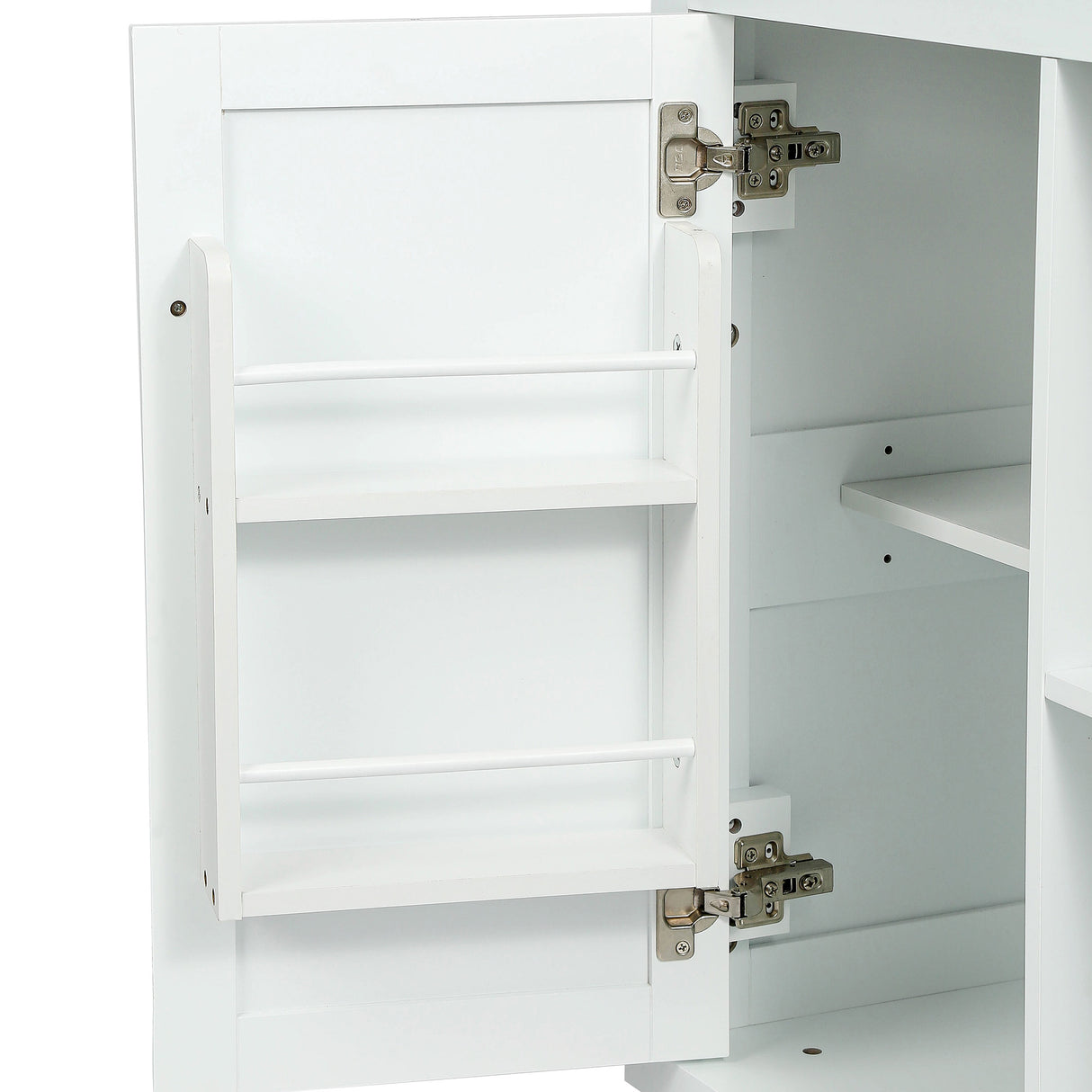 Kitchen trolley with rubber wood leaf countertop, 5-wheel kitchen island, storage cabinet and 3 dining drawers, white - V.I.P Digital Presence