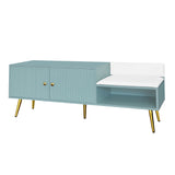 Modern Shoe Storage Bench with Hidden Storage and Upholstered Cushions for Bedside, Living Room and Entryway (Tiffany Blue) - V.I.P Digital Presence