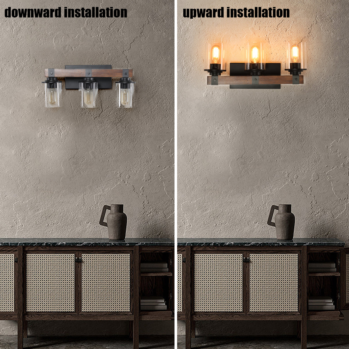 3-Lights Farmhouse Vanity Lights Fixture Rustic Bathroom Light Fixture Bathroom