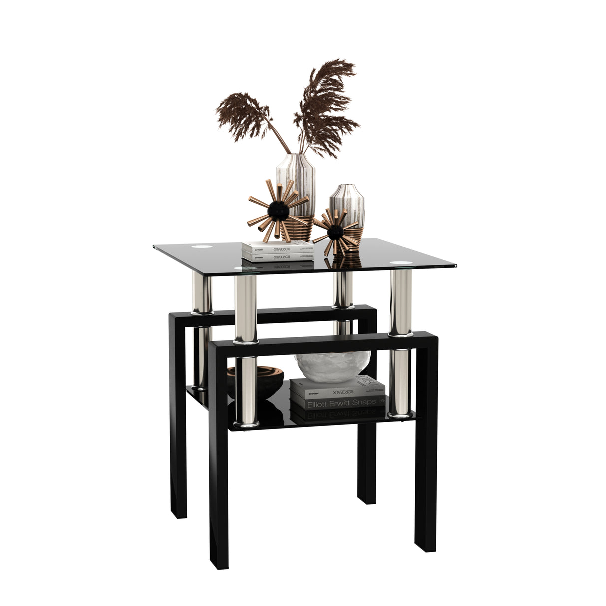1-Piece Modern Tempered Glass Tea Table Coffee Table End Table, Square Table for Living Room, Black - V.I.P Digital Presence