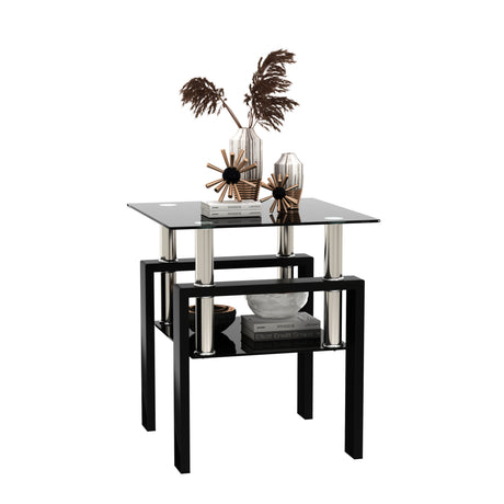 1-Piece Modern Tempered Glass Tea Table Coffee Table End Table, Square Table for Living Room, Black - V.I.P Digital Presence