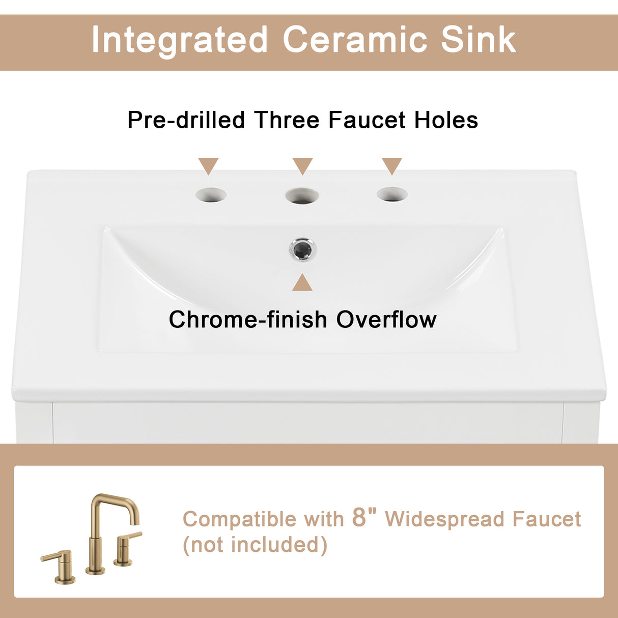24" Bathroom Vanity with Sink, Bathroom Vanity Cabinet with One Drawer and Doors, Solid Wood and MDF, White - V.I.P Digital Presence