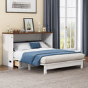 Solid Pine Murphy Bed Chest with Charging Station and Large Storage Drawer for Home Office or Small Room , Queen, White+Walnut - V.I.P Digital Presence