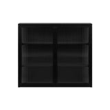 27.56"Glass Doors Modern Two-door Wall Cabinet with Featuring Three-tier Black