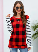 Plaid Striped Round Neck Long Sleeve T-Shirt - V.I.P Digital Presence