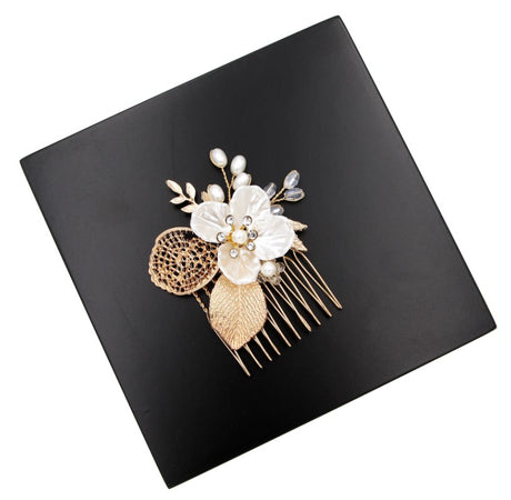 Golden leaf hair comb bridal headdress insert comb jewelry - V.I.P Digital Presence