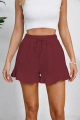 Women's cotton and linen shorts with ruffled edges and drawstring casual pants for women - V.I.P Digital Presence