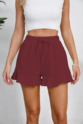 Women's cotton and linen shorts with ruffled edges and drawstring casual pants for women - V.I.P Digital Presence