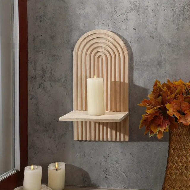 Bohemian style wooden arched wall hanging double layered candlestick vase suitable for decorating living room and bedroom walls - V.I.P Digital Presence