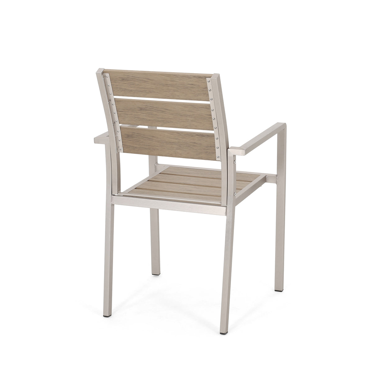 Outdoor Modern Aluminum Dining Chair with Faux Wood Seat (Set of 2), Natural and Silver - V.I.P Digital Presence