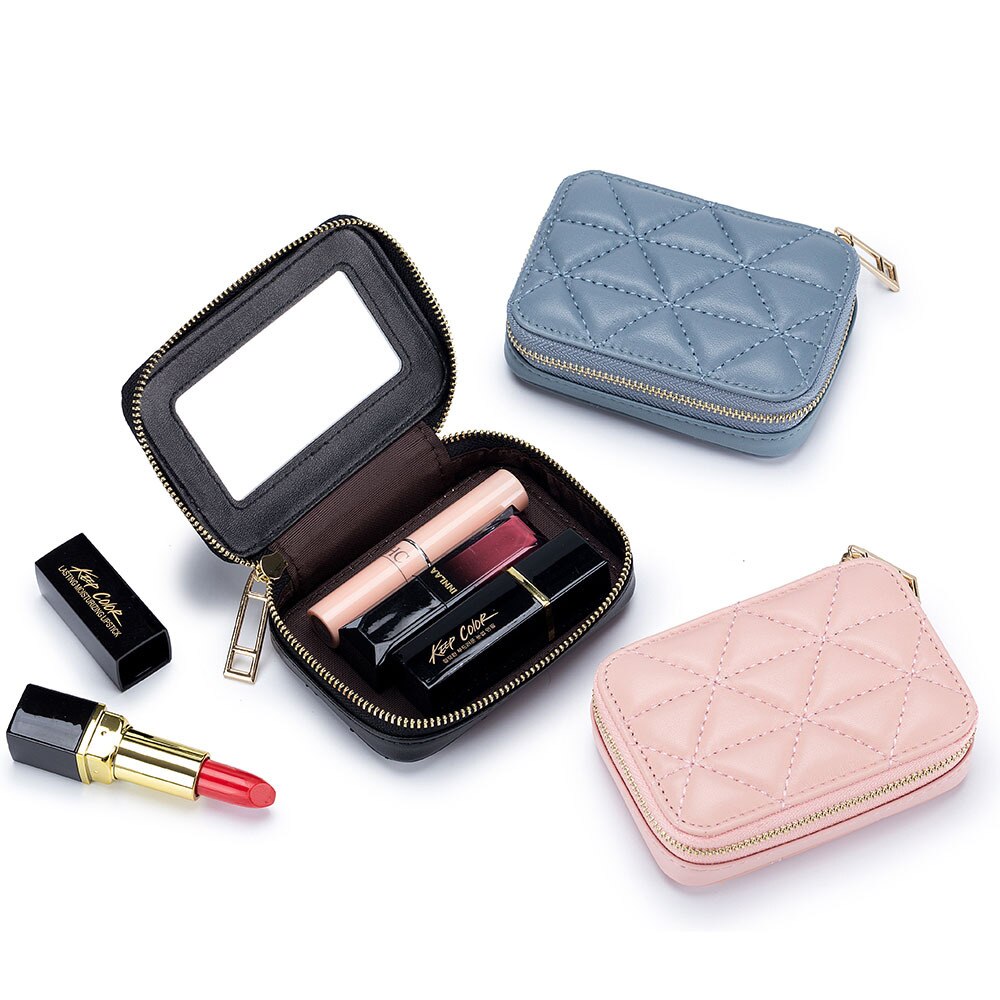 Portable Lipstick Case with Mirror Brand Design Genuine Leather Cosmetic Bag Pouch Ladies Cosmetics Organizer Pouch Box Wallet - V.I.P Digital Presence