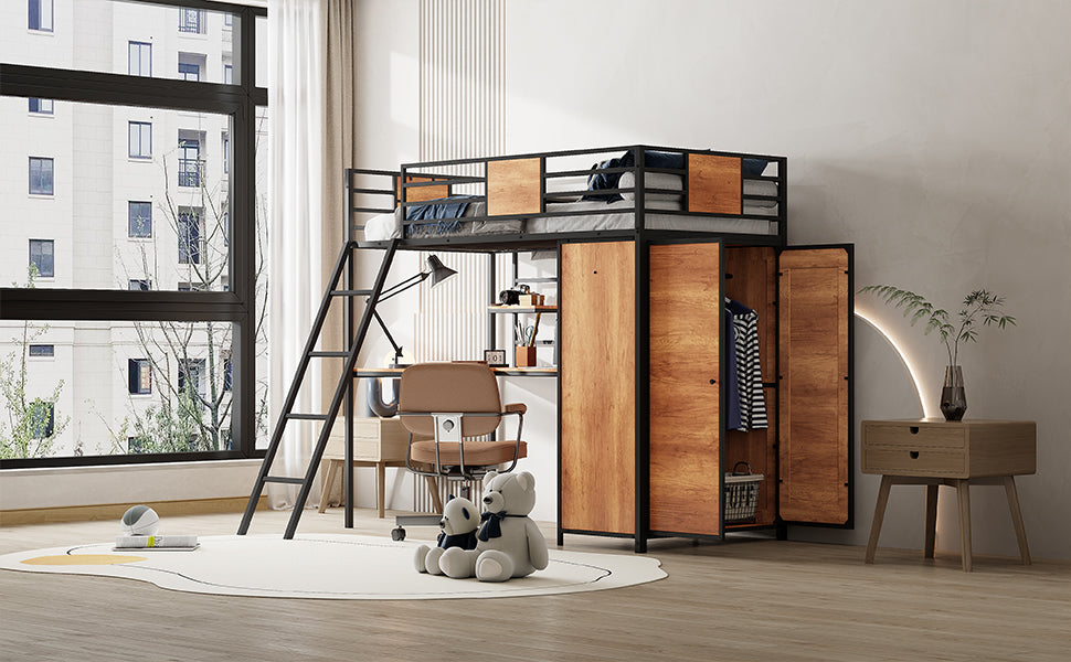 Twin Size Loft bed with L-shape Desk and Wardrobe, Black - V.I.P Digital Presence