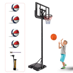 Basketball Hoop Basketball System 4.76-10ft Height Adjustable with 4 Basketball, Net Pocket, Inflator Set - V.I.P Digital Presence
