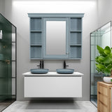 35 ''x 28' 'blue wall mounted bathroom storage cabinet with mirror door and medication cabinet with 6 open shelves - V.I.P Digital Presence
