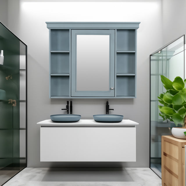 35 ''x 28' 'blue wall mounted bathroom storage cabinet with mirror door and medication cabinet with 6 open shelves - V.I.P Digital Presence