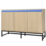Engraved 3-door side panel with LED, self-service cabinet storage cabinet, modern coffee bar cabinet with adjustable shelf - V.I.P Digital Presence