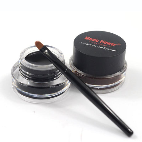 Music Flower 2 in 1 Coffee + Black Gel Eyeliner Make Up Waterproof Eye Liner Cosmetics Set Eyeliner Pens Makeup Brushes Set - V.I.P Digital Presence