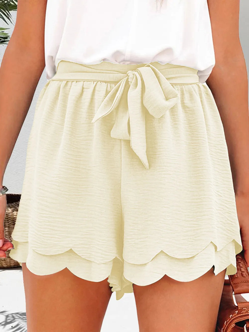 Tied Layered Scalloped Hem Shorts - V.I.P Digital Presence