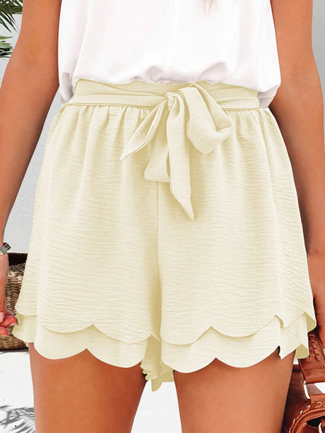Tied Layered Scalloped Hem Shorts - V.I.P Digital Presence