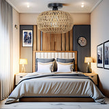 Rattan Light Fixtures Ceiling Mount,Boho Ceiling Light Fixture with Dimmable LED Bulb Mini Hand Woven Rattan - V.I.P Digital Presence