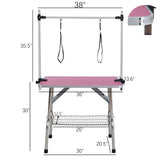 36 inch folding pet grooming table with stainless steel frame and rubber pad, equipped with adjustable armrests and clips (pink) - V.I.P Digital Presence