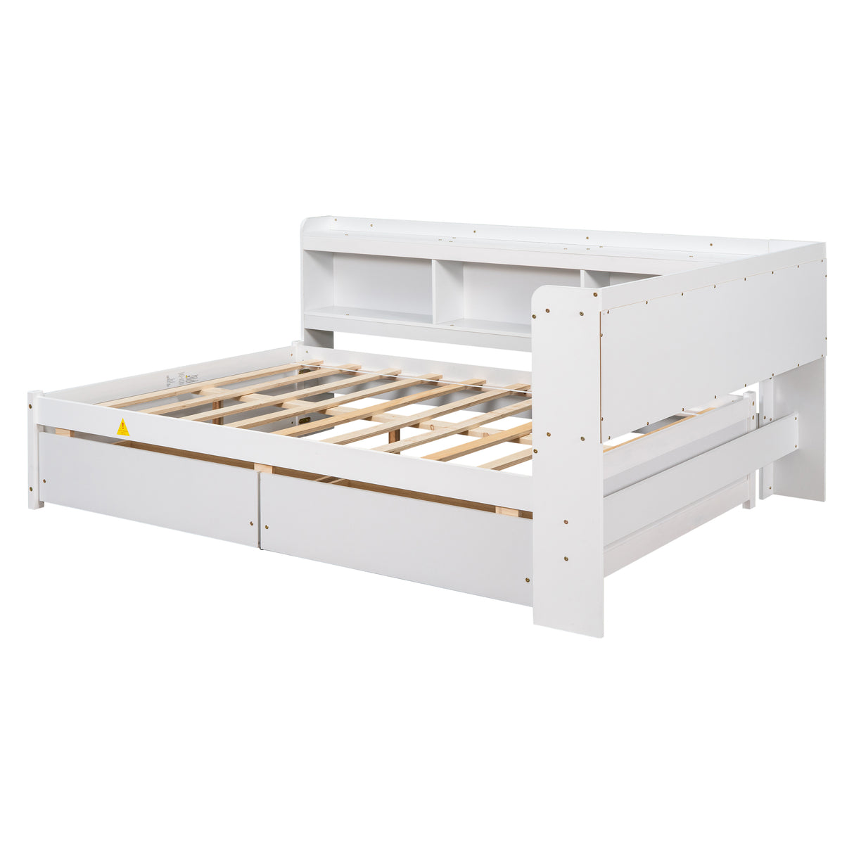 Full Bed with L-shaped Bookcases, Drawers ,White - V.I.P Digital Presence