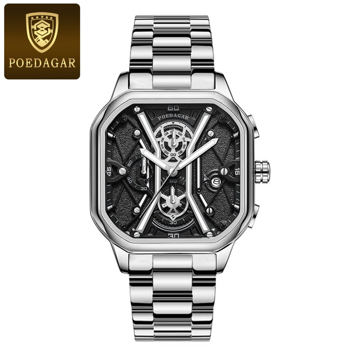 POEDAGAR Fashion Men Luxury Wristwatches Chronograph Luminous Waterproof Date Man Watch Square Dial Leather Quartz Men's Watches - V.I.P Digital Presence