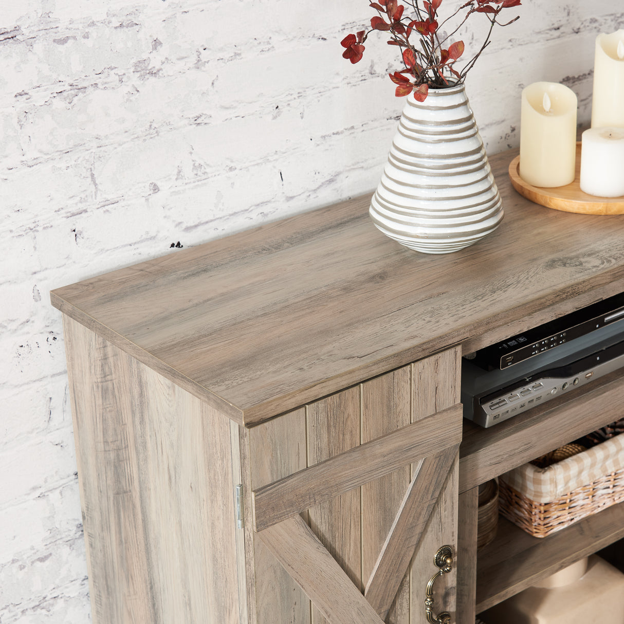 Farmhouse Classic Media TV Stand Antique Entertainment Console for TV up to 50" with Open and Closed Storage Space - V.I.P Digital Presence