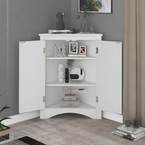 White Triangle Bathroom Storage Cabinet with Adjustable Shelves, Freestanding Floor Cabinet for Home Kitchen - V.I.P Digital Presence