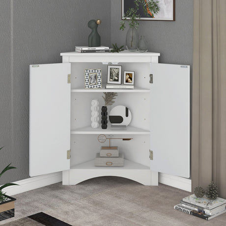 White Triangle Bathroom Storage Cabinet with Adjustable Shelves, Freestanding Floor Cabinet for Home Kitchen - V.I.P Digital Presence