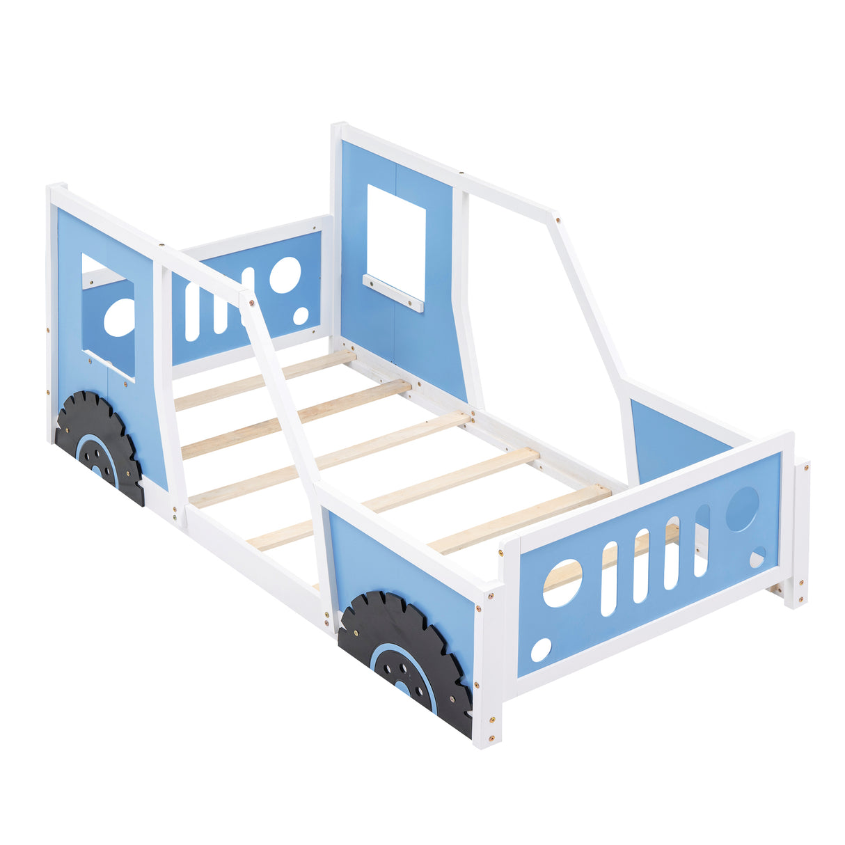 Twin Size Classic Car-Shaped Platform Bed with Wheels Blue - V.I.P Digital Presence
