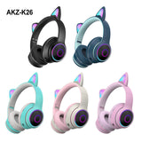 AKZ-K26 Head Mounted Bluetooth Cat Ears Luminous Cute Cool Card Wireless Sports Stereo Headset