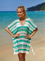 Tassel Openwork Striped V-Neck Cover Up - V.I.P Digital Presence