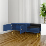Modern Shoe Storage Bench with Hidden Storage and Upholstered Cushions for Bedside, Living Room and Entryway (Navy) - V.I.P Digital Presence