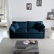 Modern Fabric Loveseat Sofa Couch for Living Room, Upholstered Large Size Deep Seat 2-Seat Sofa with 4 Pillows ,Blue Chenille - V.I.P Digital Presence