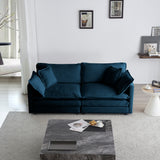 Modern Fabric Loveseat Sofa Couch for Living Room, Upholstered Large Size Deep Seat 2-Seat Sofa with 4 Pillows ,Blue Chenille - V.I.P Digital Presence