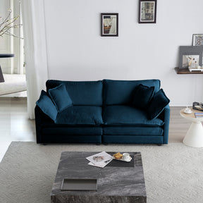 Modern Fabric Loveseat Sofa Couch for Living Room, Upholstered Large Size Deep Seat 2-Seat Sofa with 4 Pillows ,Blue Chenille - V.I.P Digital Presence