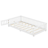 Twin Size Bed Floor Bed with Safety Guardrails and Door for Kids, White - V.I.P Digital Presence