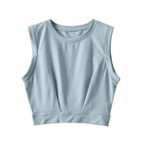 Short crop top with exposed navel and sleeveless loose fitting vest women's high waisted sports fitness yoga base shirt - V.I.P Digital Presence