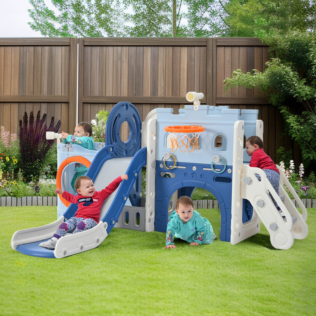 10-1 Toddler Slide Set,Kids Slide for Toddlers Ages 1+, Basketball Hoop Pirate Ship Themed Slide with Ship Head Indoor& Outdoor - V.I.P Digital Presence