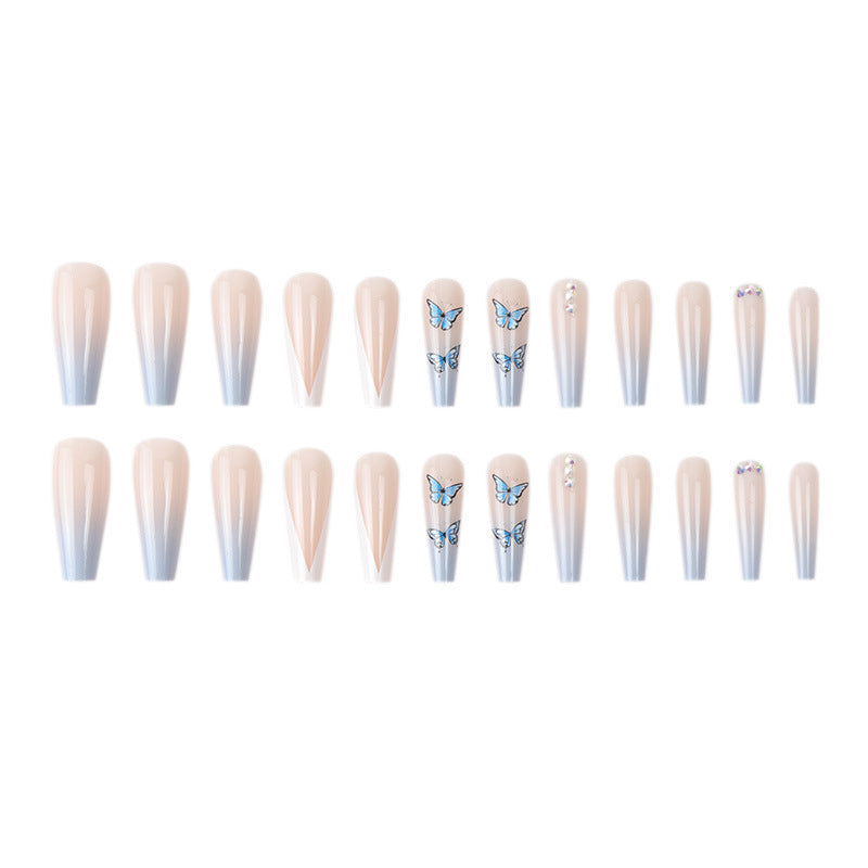 Ins Net Red With The Same Blue Butterfly Point Drill V-Shaped French Style Personality Trend Wearing Manicure Nail Patch - V.I.P Digital Presence