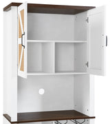 76 Inch Tall Farmhouse Kitchen Faux Rattan Wine Cabinet, Kitchen Bar Cabinet with Square Compartments and Shelves - V.I.P Digital Presence