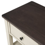 Retro Design Console Table with Two Open Shelves, Pine Solid Wood Frame and Legs for Living Room (Espresso+Beige) - V.I.P Digital Presence
