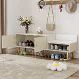 Modern Shoe Storage Bench with Hidden Storage and Upholstered Cushions for Bedside, Living Room and Entryway ((Antique White) - V.I.P Digital Presence