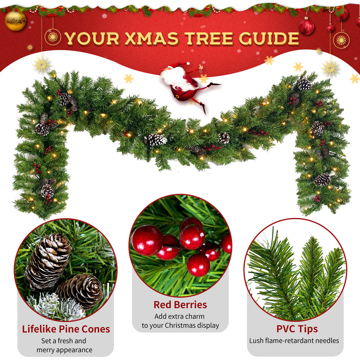 Christmas Tree Artificial Christmas 4-piece Set, including flower wreath, flower wreath, and 2 entrance trees, with LED lights - V.I.P Digital Presence