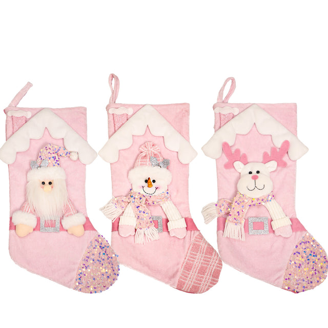 Christmas decoration, pink sequins, children's cartoon roof, Santa Claus, Christmas socks, gifts, decorative items - V.I.P Digital Presence