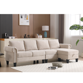 Convertible Sectional Sofa with Storage,L-shaped sofa,Four-seater sofa,Modern Linen Fabric Sectional Couches Beige - V.I.P Digital Presence